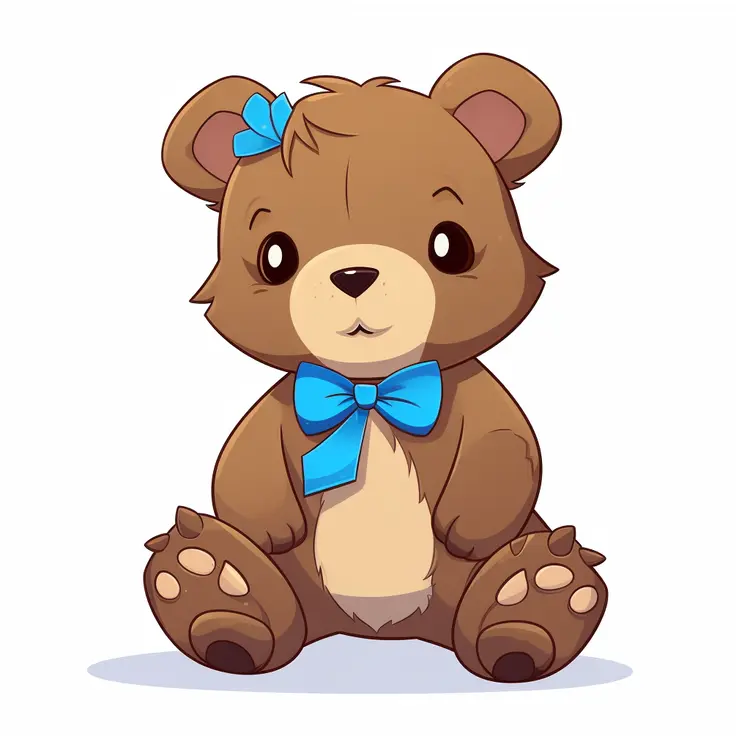 Cute Brown Teddy Bear with Blue Bow