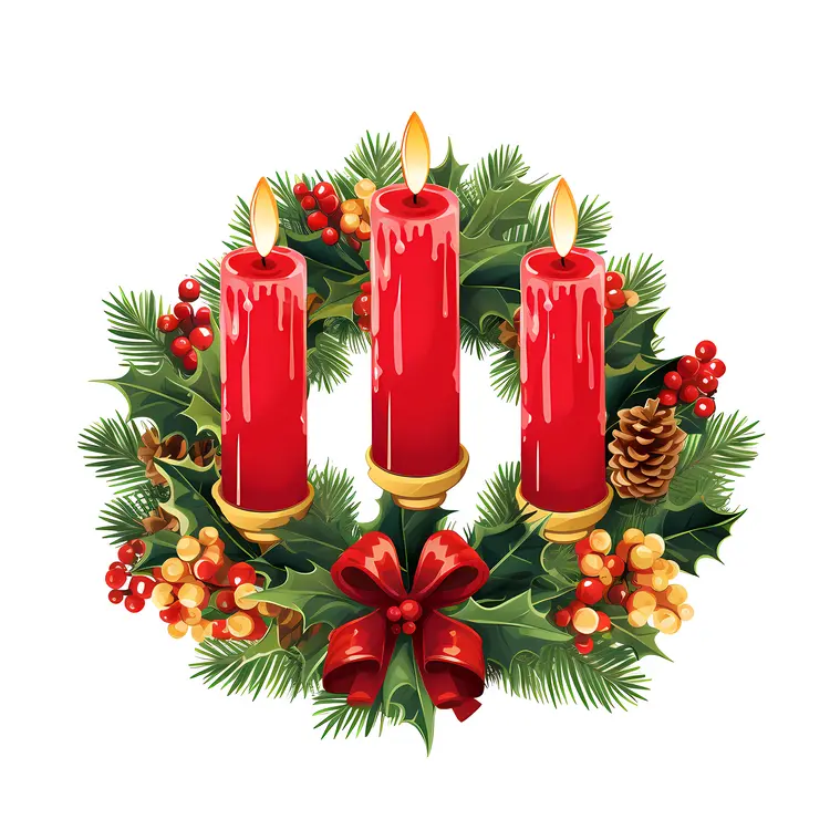 Red Candles in Christmas Wreath