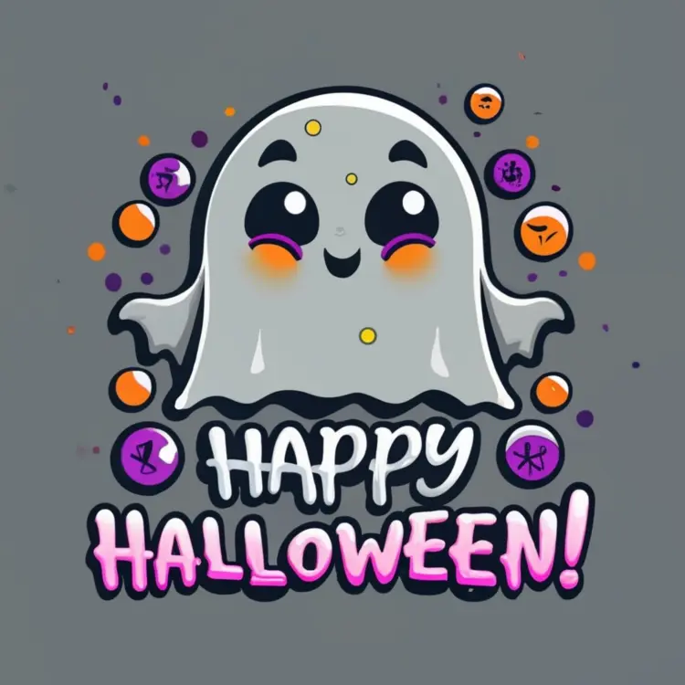 Cute Ghost with Happy Halloween Message