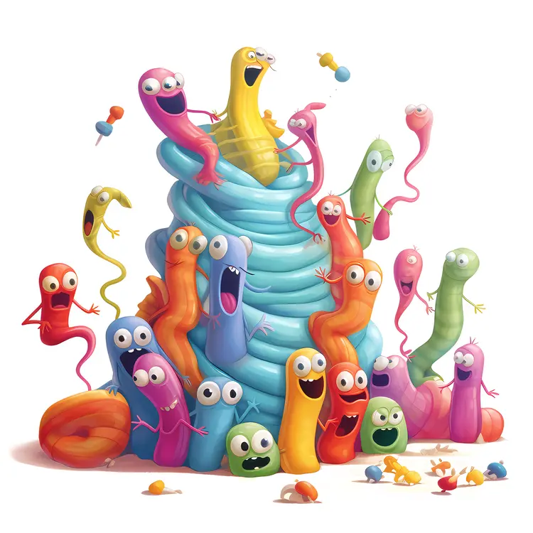 Playful Colorful Worms Cartoon Illustration