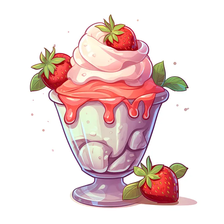 Delicious Strawberry Sundae with Whipped Cream
