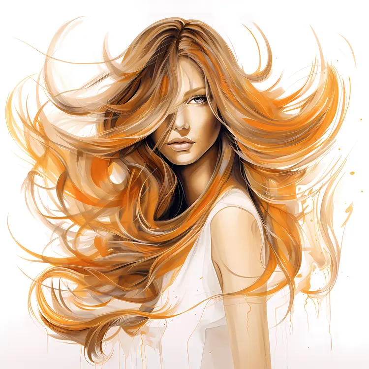 Beautiful Woman with Flowing Hair Illustration