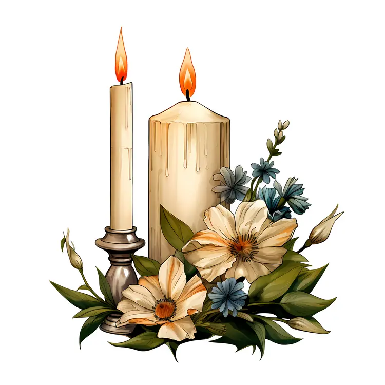 Candles with White Flowers