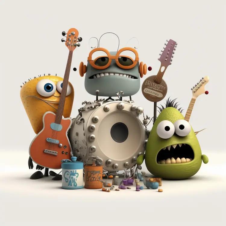 Cartoon Monsters Playing Musical Instruments