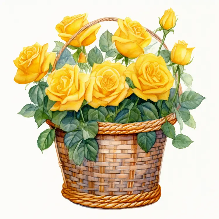 Beautiful Yellow Roses in a Basket