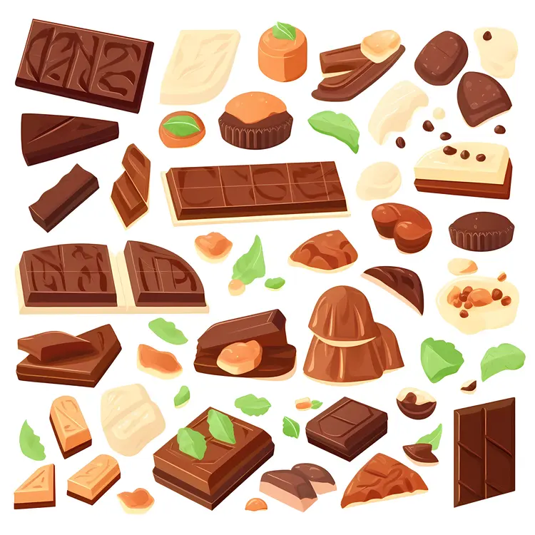 Various Types of Chocolate in Flat Cartoon Style