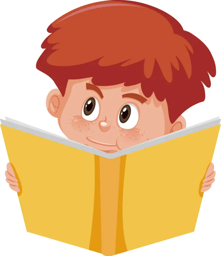 Boy Reading a Yellow Book