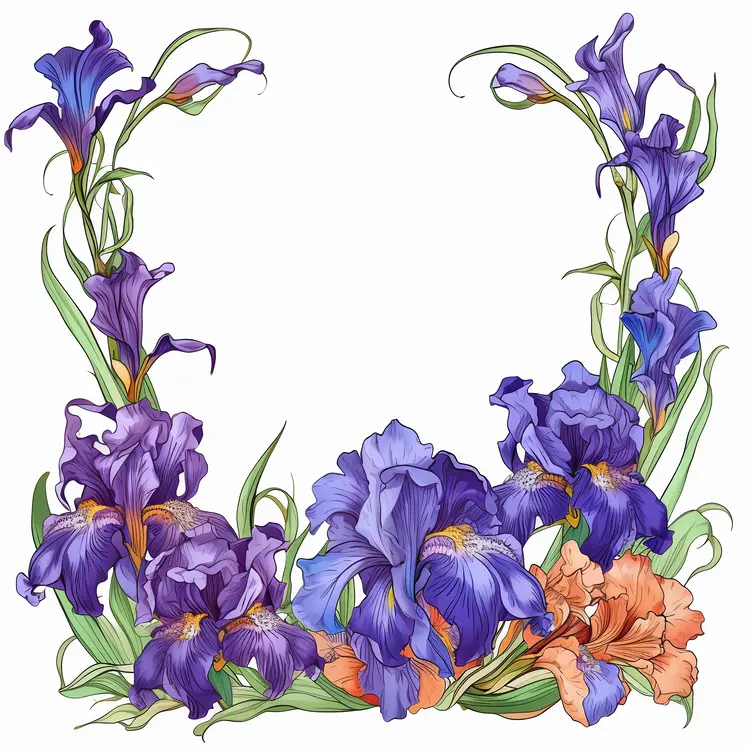 Beautiful Iris Flowers in Botanical Illustration