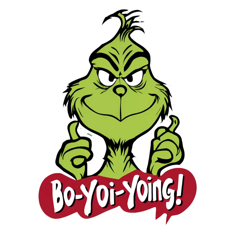 Grinch Cartoon Character with Bo-Yoi-Yoing Text
