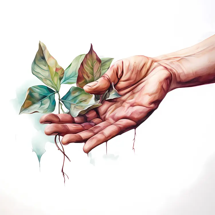 Hand Holding Green Leaves
