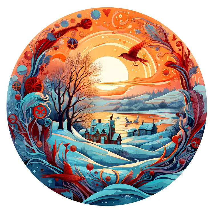 Village at Sunset in Winter
