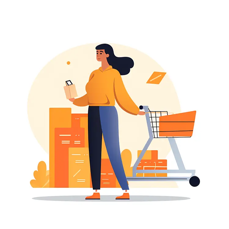Woman Shopping with Cart