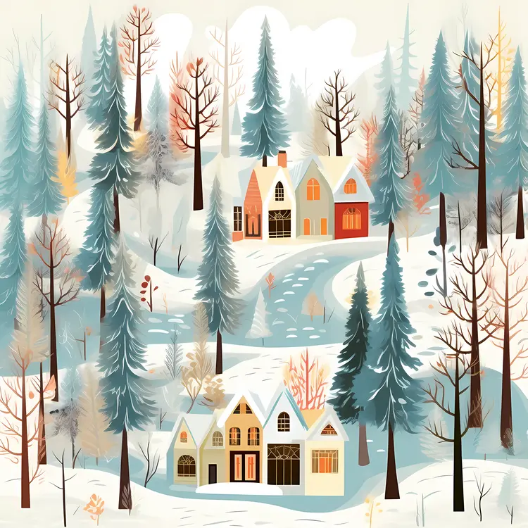 Snowy Village with Cozy Houses