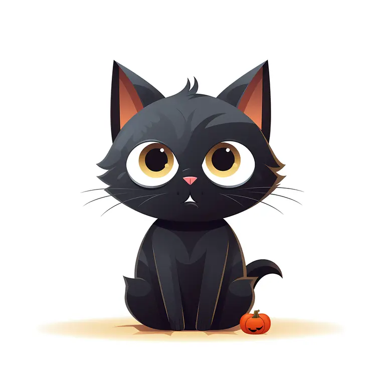 Cute Black Cat with Pumpkin for Halloween