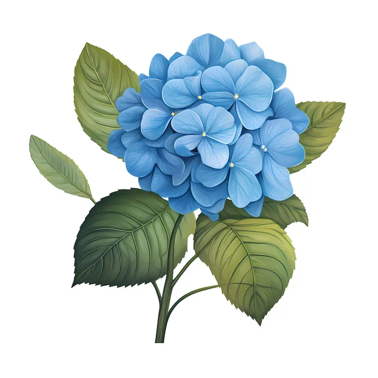 Blue Hydrangea with Green Leaves