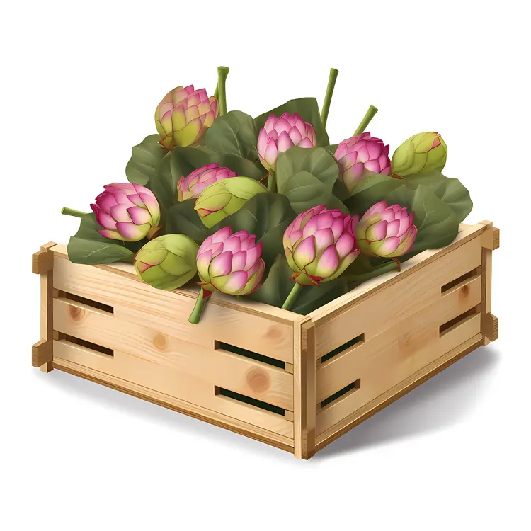 Fresh Artichokes in Wooden Crate
