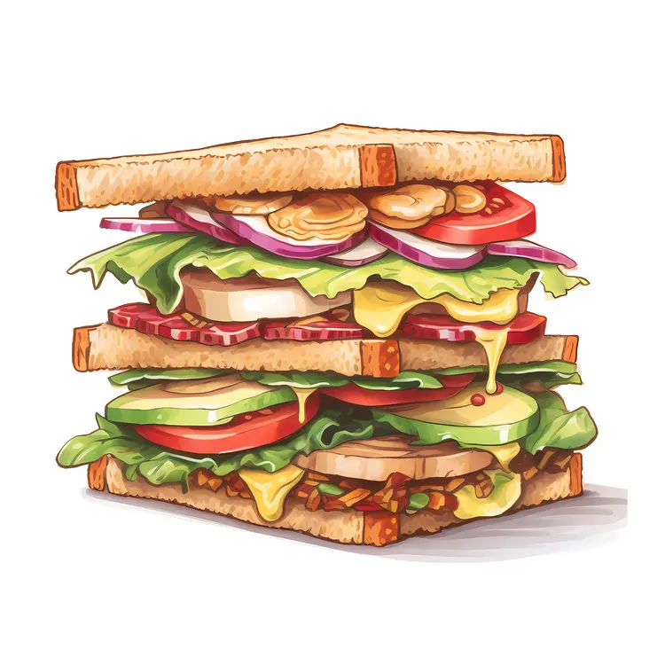 Delicious Layered Sandwich with Fresh Ingredients