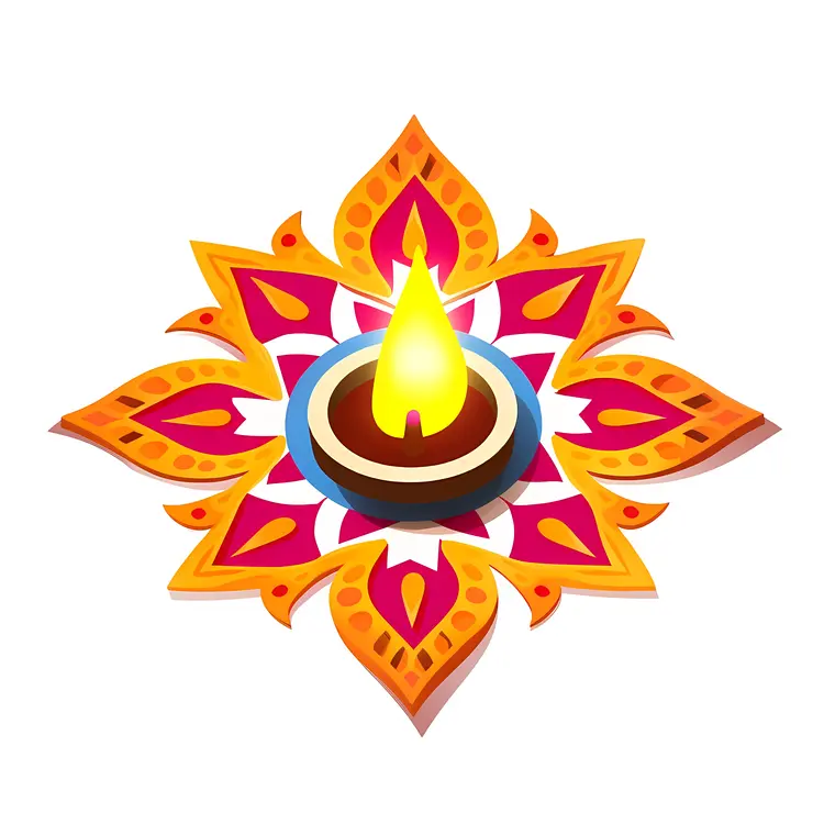 Diya with Rangoli for Diwali Celebration