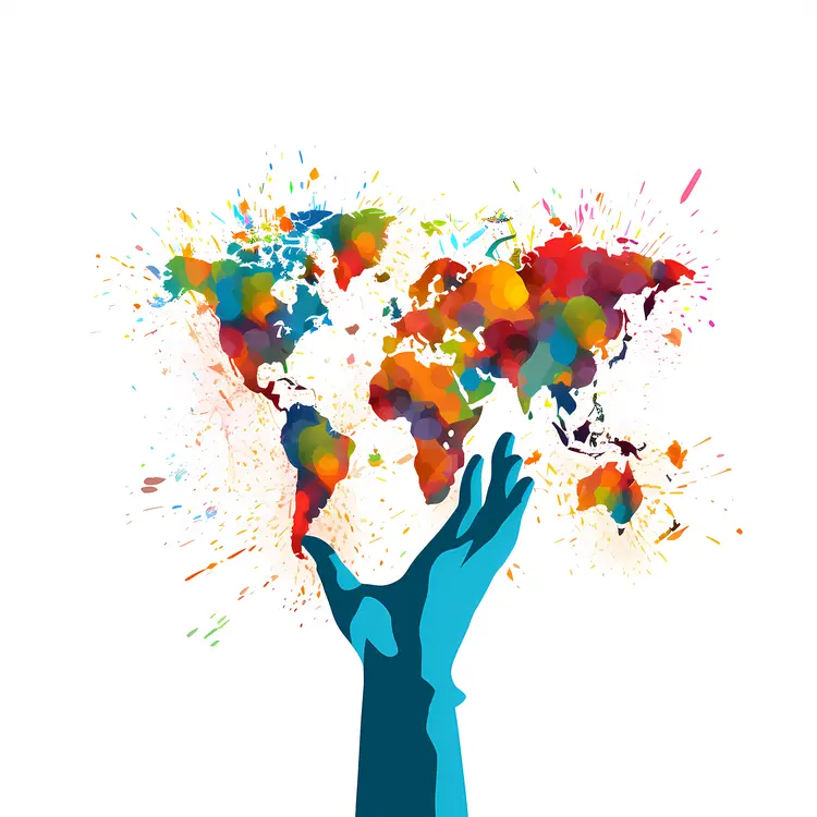 Hand Holding Colorful World Map