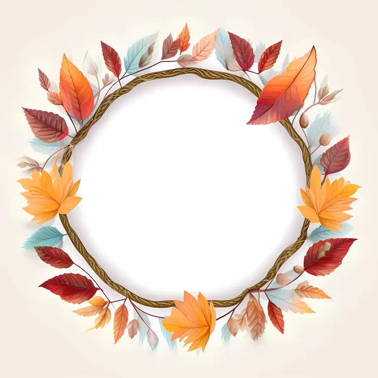 Autumn Wreath with Leaves and Flowers