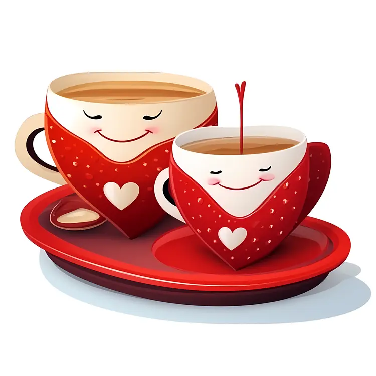 Cute Smiling Red Cups with Hearts for Valentine's Day