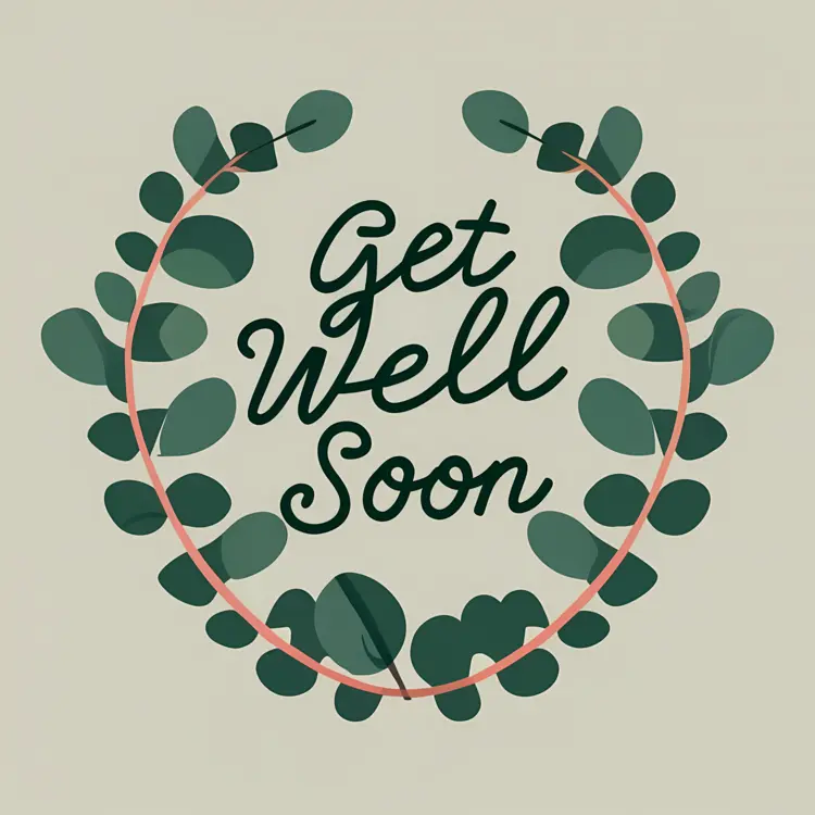 Get Well Soon Message with Heart-Shaped Leaf Wreath