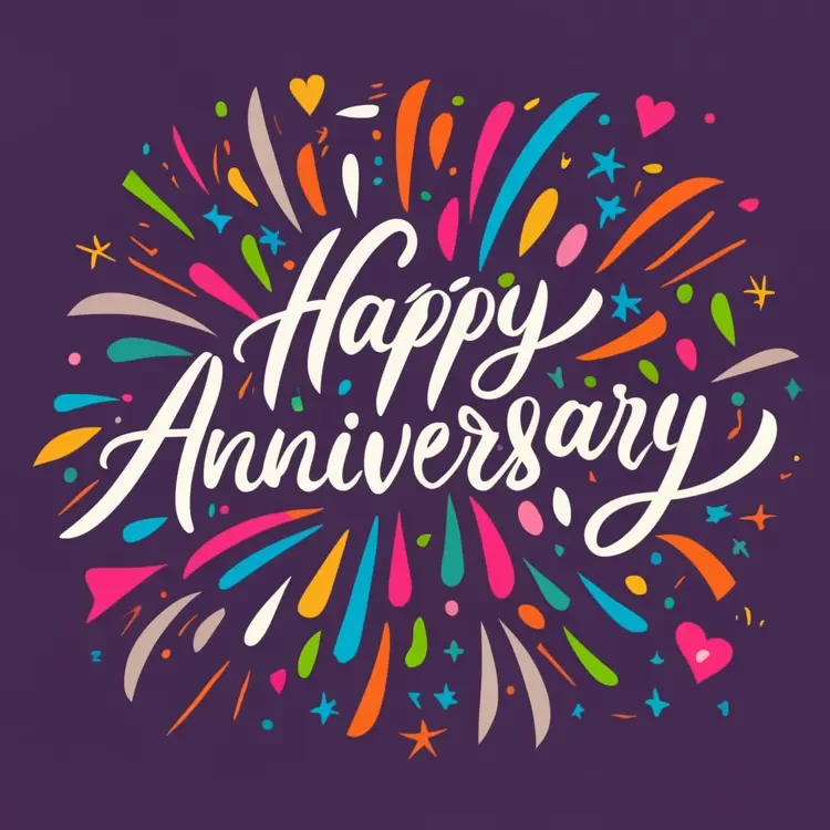 Happy Anniversary with Colorful Fireworks