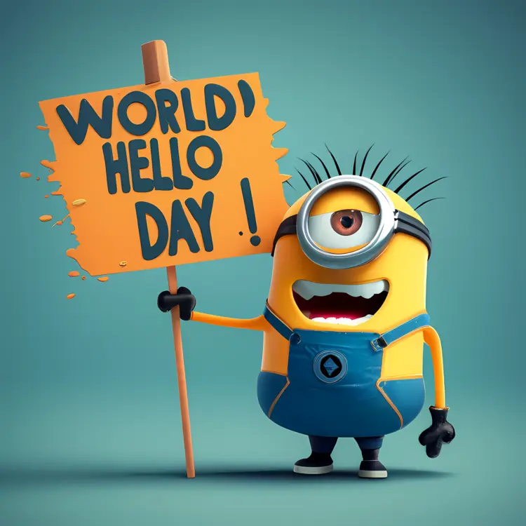 Minion with World Hello Day Sign