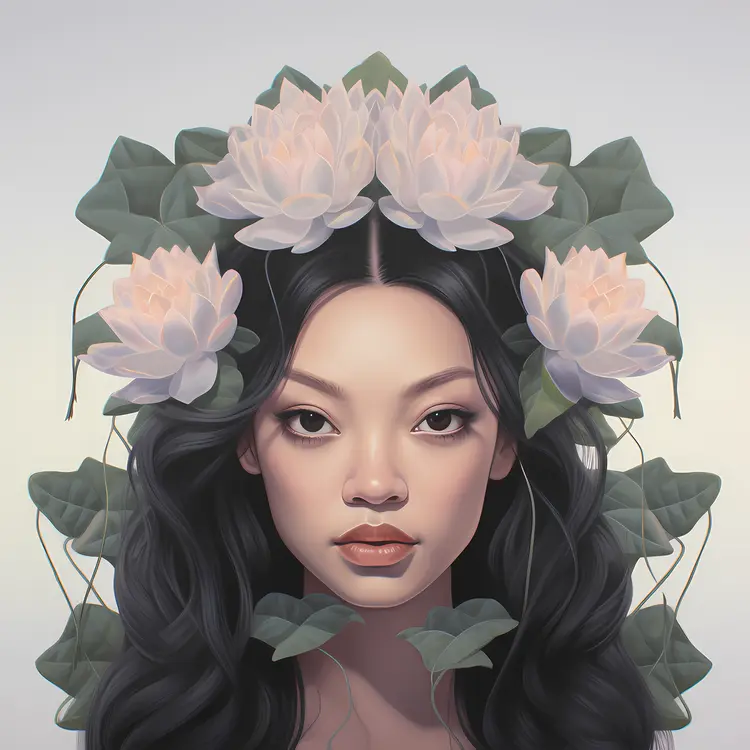Elegant Portrait of Woman with Lotus Flowers
