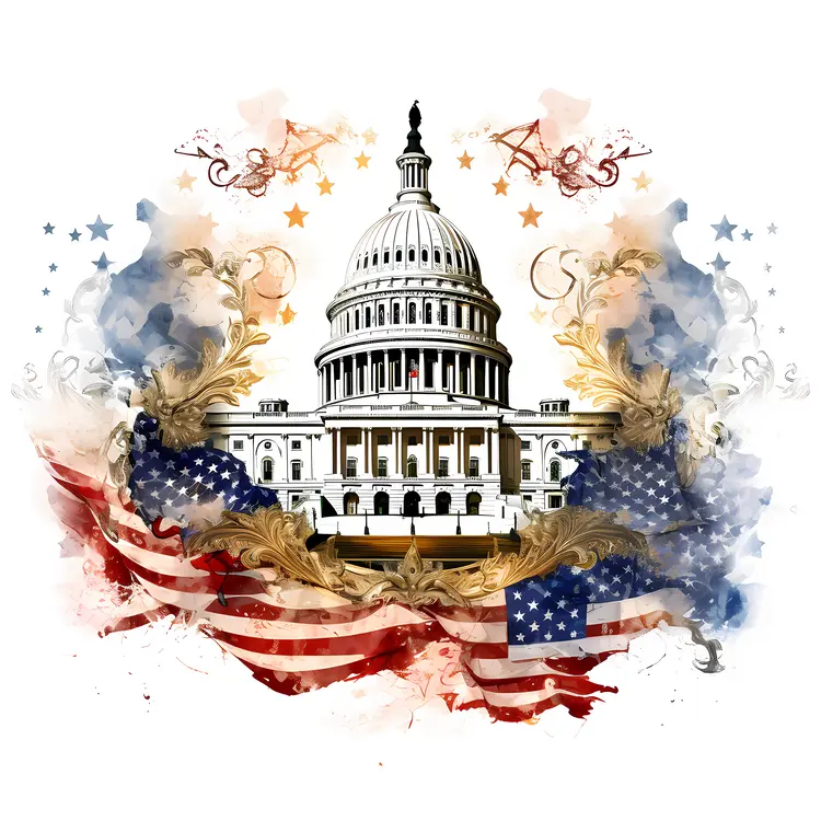 Capitol Building with American Flag and Stars