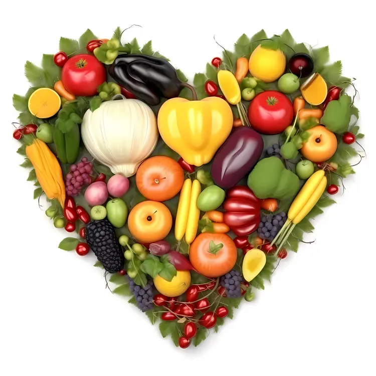 Heart-Shaped Arrangement of Vegetables and Fruits