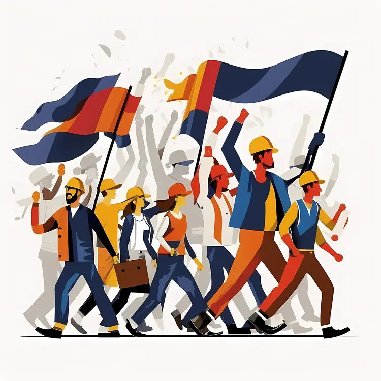 Colorful Illustration of Protesters with Flags