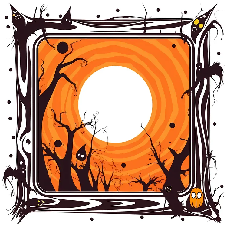 Halloween Frame with Pumpkins and Decorations