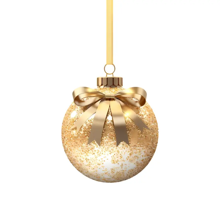 Gold Glitter Christmas Ornament with Ribbon