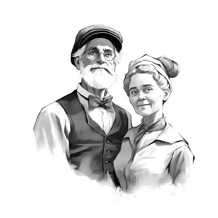 Vintage Elderly Couple Portrait in Black and White