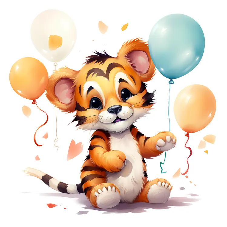 Adorable Tiger Cub with Balloons