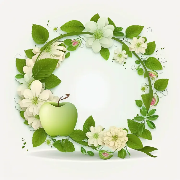 Green Apple with Floral Wreath