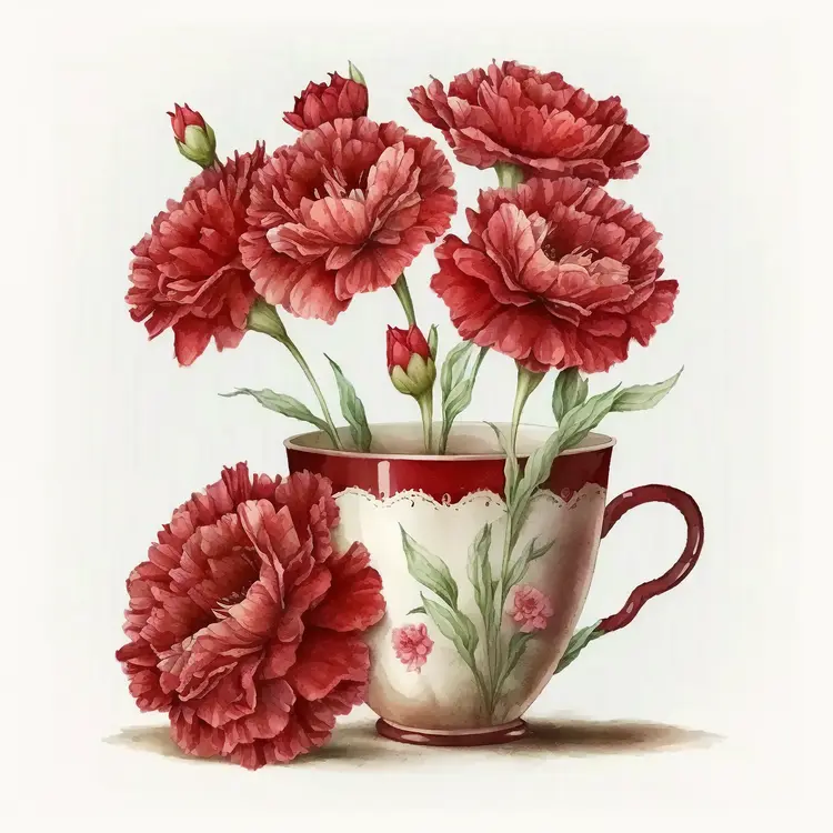 Beautiful Red Carnations in a Decorative Teacup