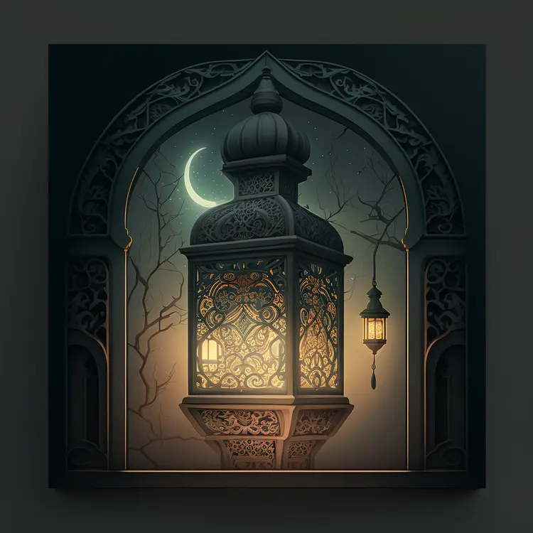 Ornate Lantern with Moonlight for Ramadan
