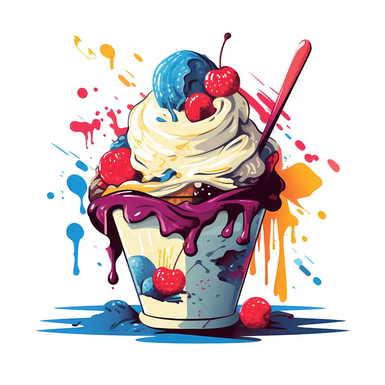 Colorful Ice Cream Sundae with Cherries
