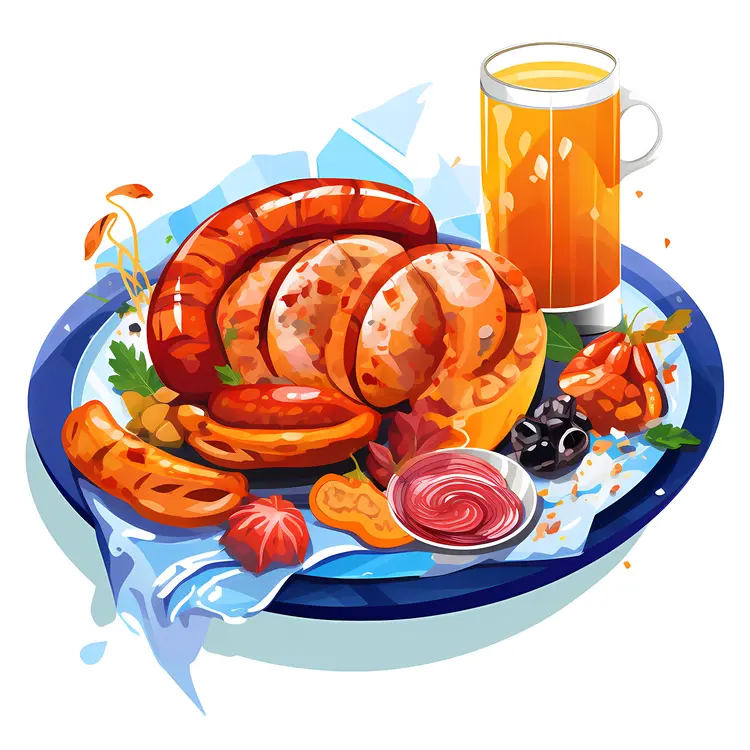 Delicious Sausages with Beer on a Plate