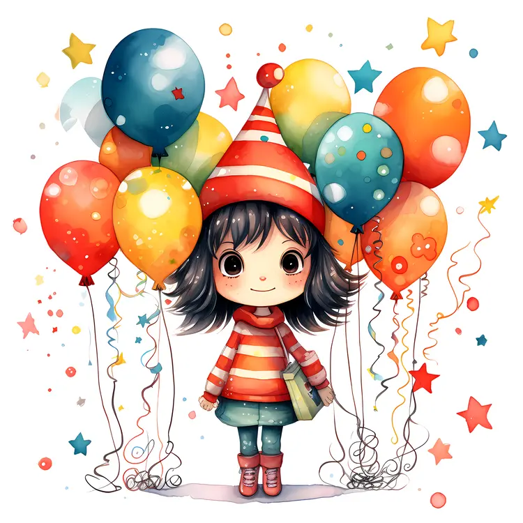 Adorable Girl with Colorful Balloons