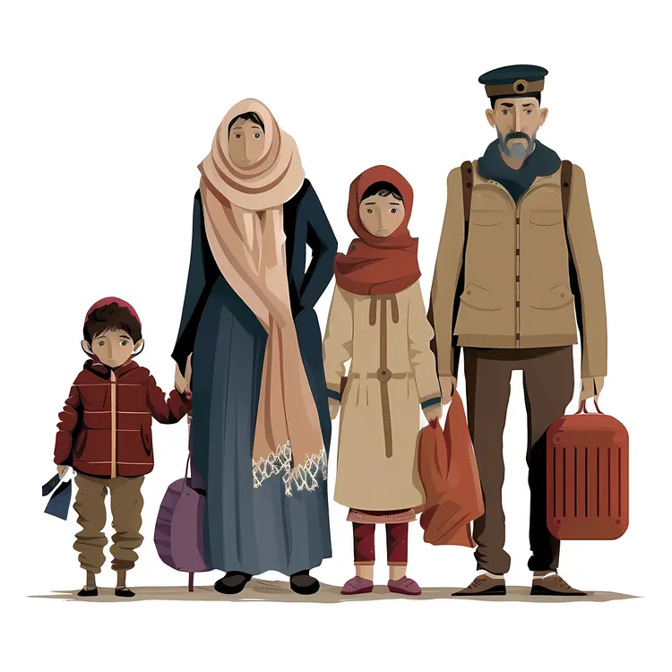 Family of Refugees with Luggage