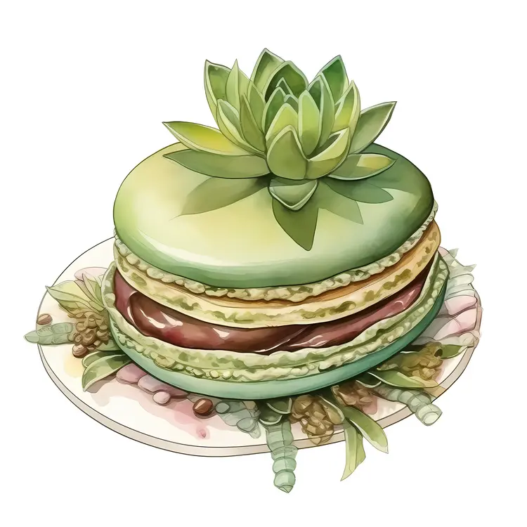 Green Macaron with Succulent Decoration