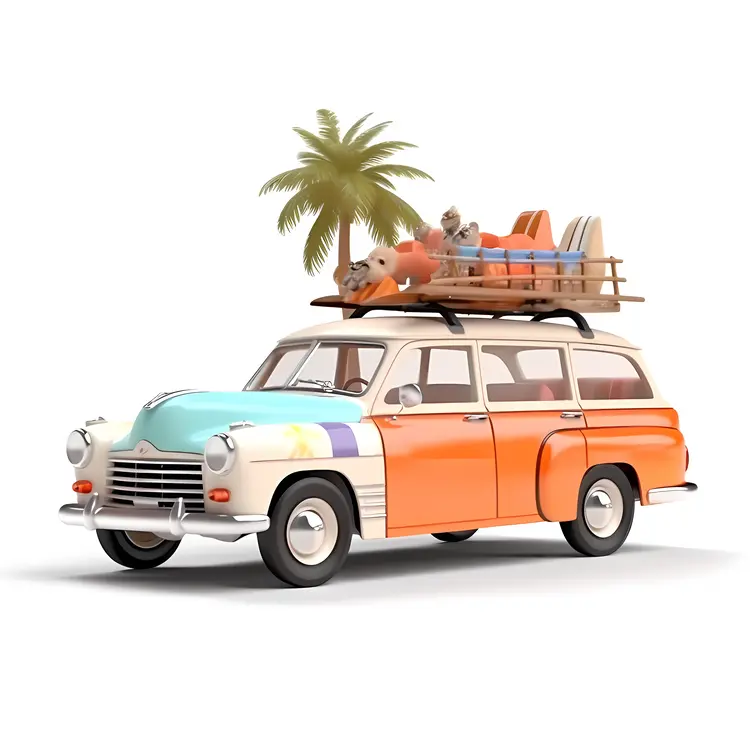 Vintage Car with Surfboards for Summer Vacation