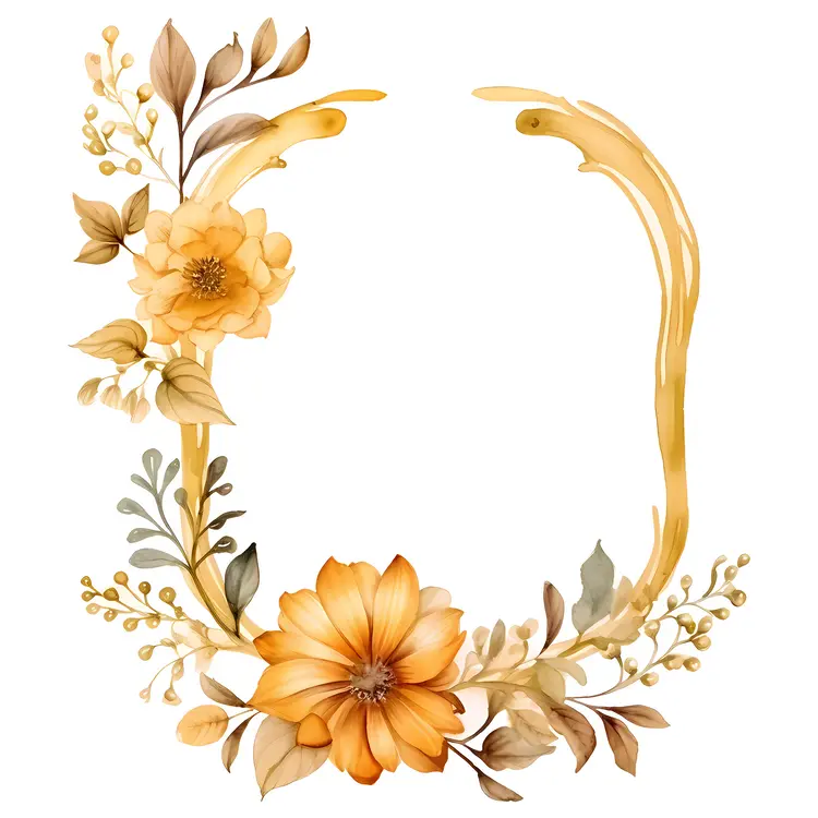 Yellow and Orange Floral Frame with Leaves