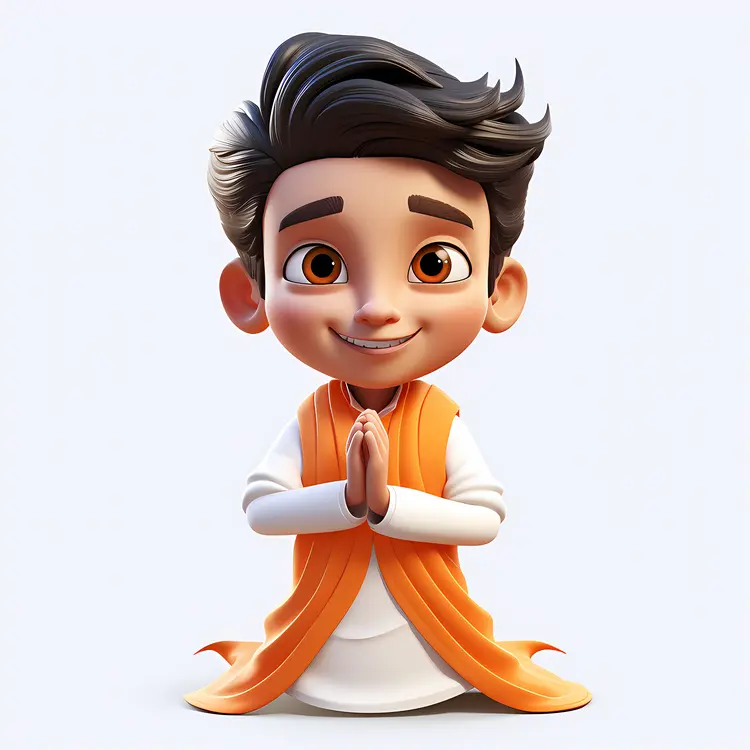 Cute Boy in Orange and White Outfit