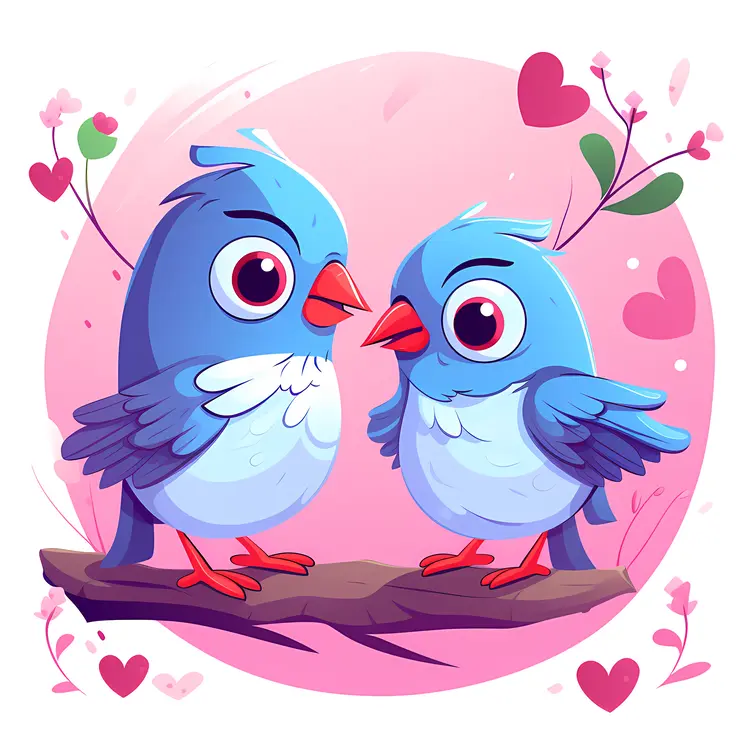 Cute Blue Birds in Love for Valentine's Day