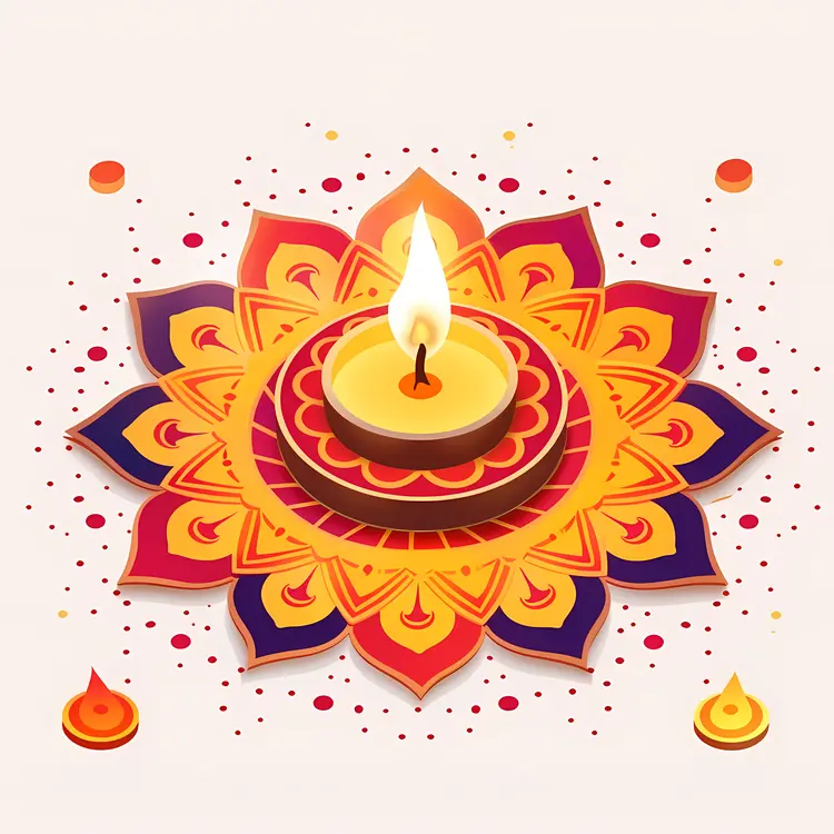 Beautiful Rangoli with Diya Lamp