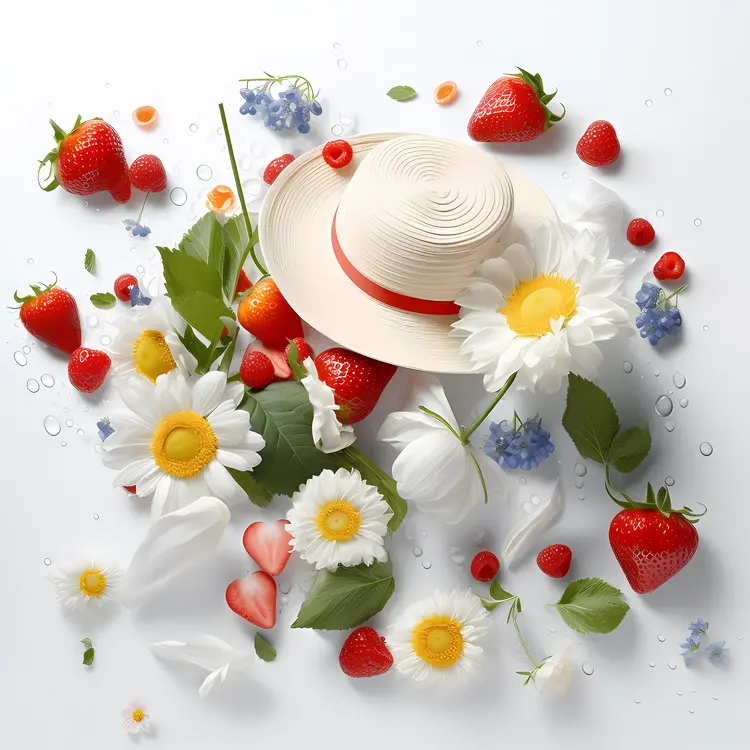 Straw hat with summer flowers